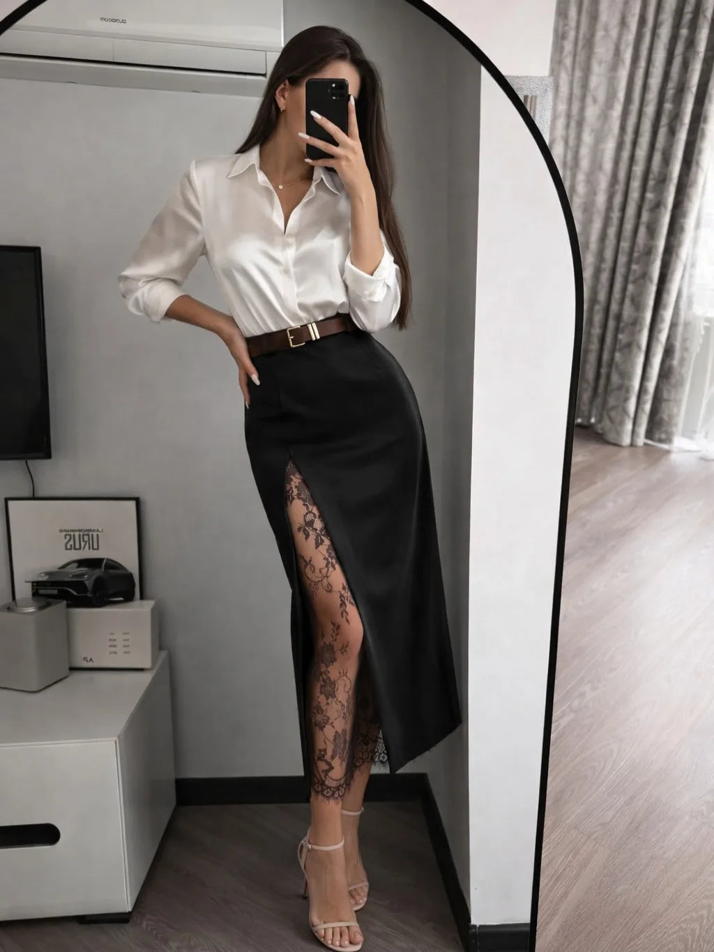 Elegant Lace Patchwork Skirt Women's High Waist Slim Split Skirts Female Clothing Fashion Summer Autumn 2026 Office Lady New In