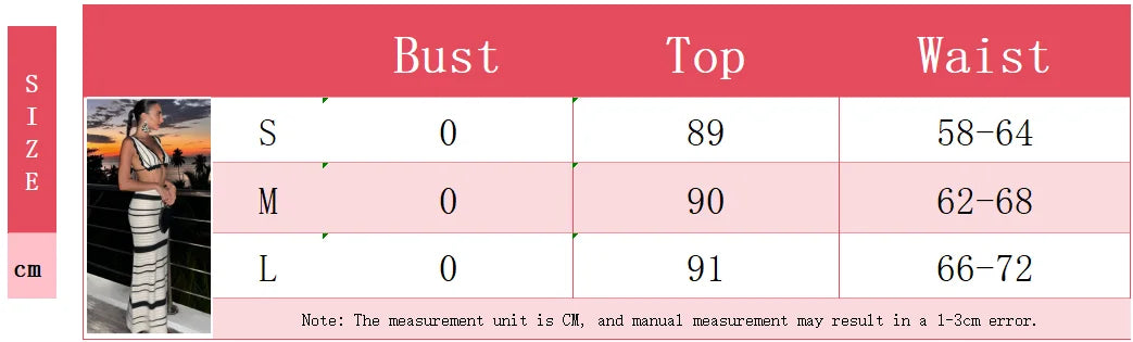 Elegant Black White Striped Knit Beach Sets Women's Halter Backless Crop Top Long Skirt  Suit Summer Beachwear Holiday Vacation