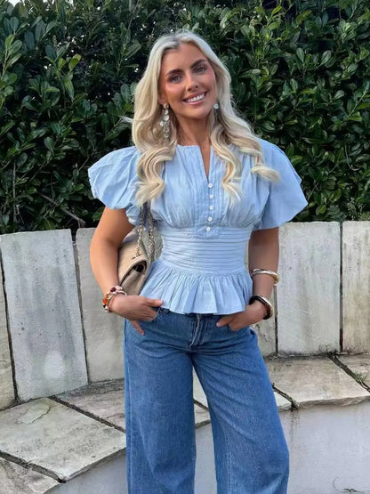 Elegant Ruffles Shirts Casual Women's Button Blouses Female Clothes Shirt Classic Tops Blouse White Pink Blue Summer 2026 Autumn