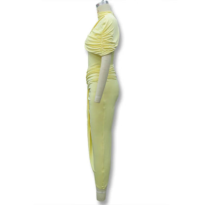 Elegant Women's Tight Curvy Midi Dress Sexy Backless Draped Bodycon Dresses Evening Party Wedding Guest Summer New Yellow White