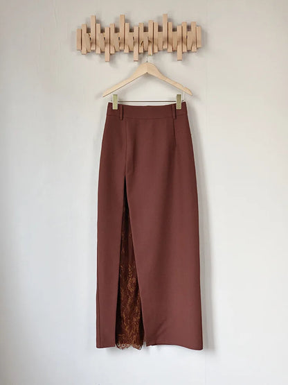 Elegant Lace Patchwork Skirt Women's High Waist Slim Split Skirts Female Clothing Fashion Summer Autumn 2026 Office Lady New In