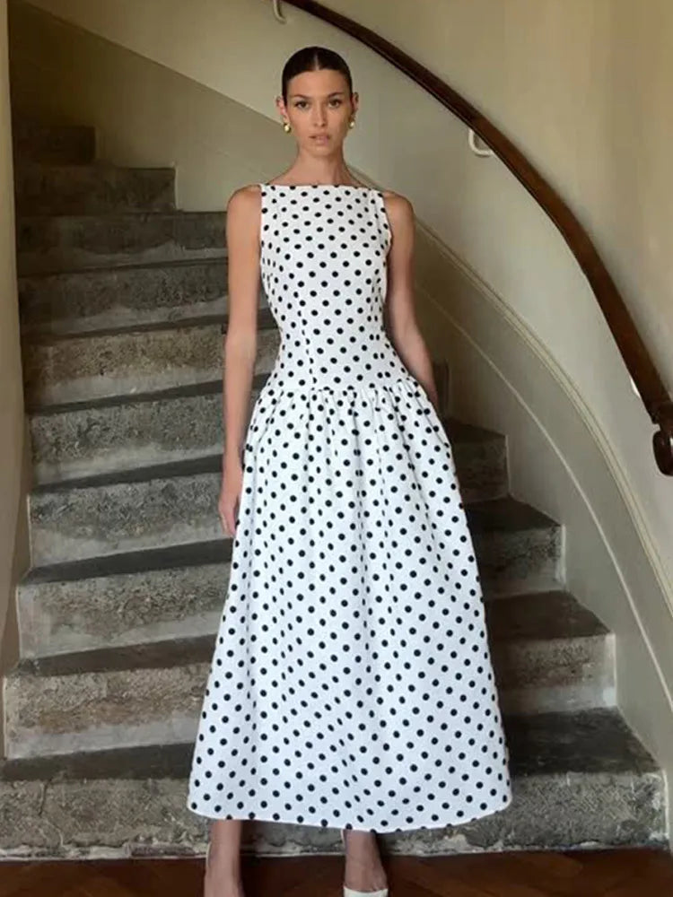 Vintage Polka Dot Long Dress Elegant Women's Sleeveless High Waist Casual Maxi Dresses Evening Party Summer Robe New Formal 2026