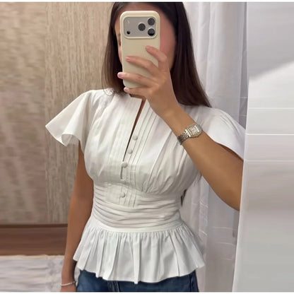 Elegant Ruffles Shirts Casual Women's Button Blouses Female Clothes Shirt Classic Tops Blouse White Pink Blue Summer 2026 Autumn