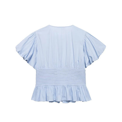 Elegant Ruffles Shirts Casual Women's Button Blouses Female Clothes Shirt Classic Tops Blouse White Pink Blue Summer 2026 Autumn