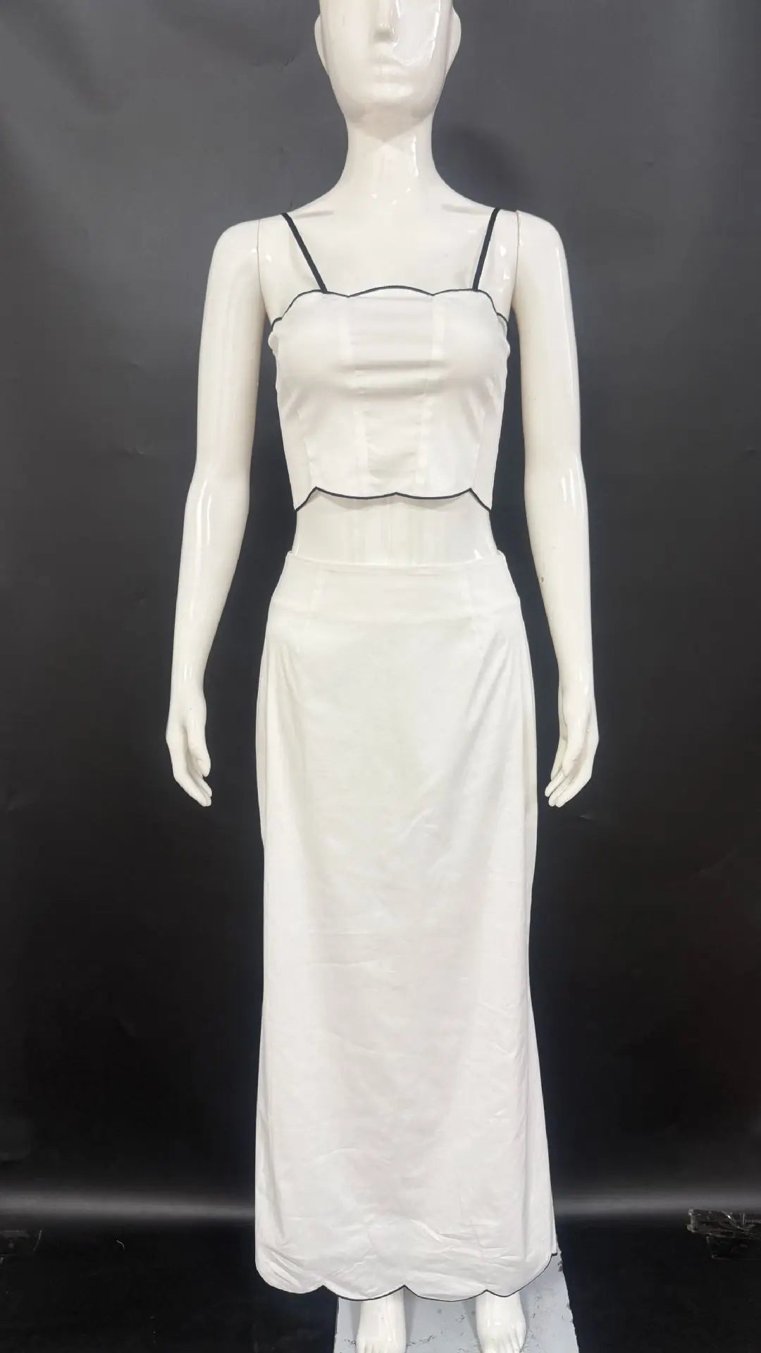Elegant White Ruffle Beach Sets Women's Strap Backless Crop Top Long Skirt 2 Pieces Set Summer Beachwear Party Holiday Vacation