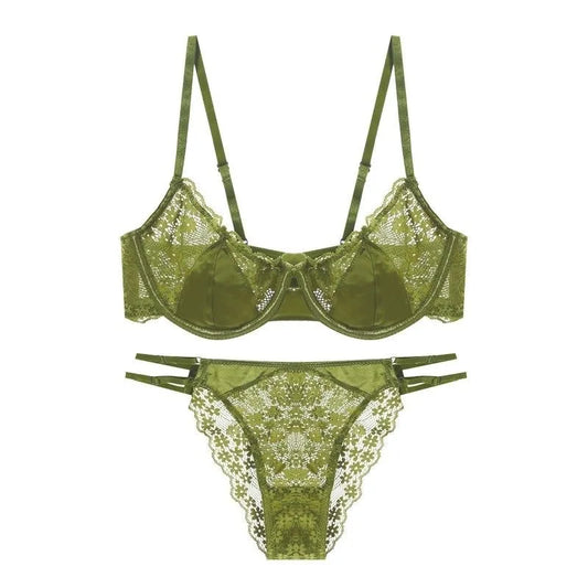 Women Lingerie Set Satin Lace Mesh Thin Bra and Panty Set Steel Ring Korean Fashion 2 Piece Bra and Briefs Clothes 2025
