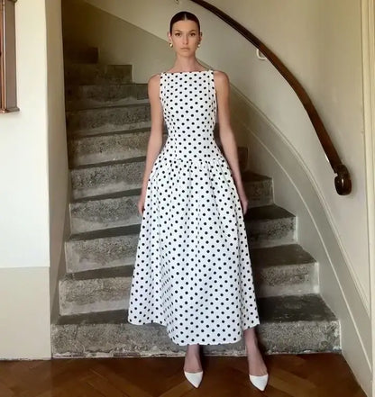 Vintage Polka Dot Long Dress Elegant Women's Sleeveless High Waist Casual Maxi Dresses Evening Party Summer Robe New Formal 2026