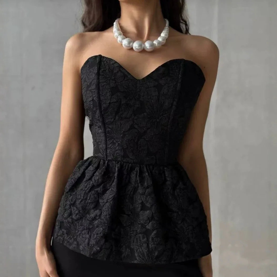 Elegant Jacquard T-shirts Tops for Women Corset Bandage Slim Cute Ruffles T Shirt Y2K Chic Female Top Black Summer 2026 New In