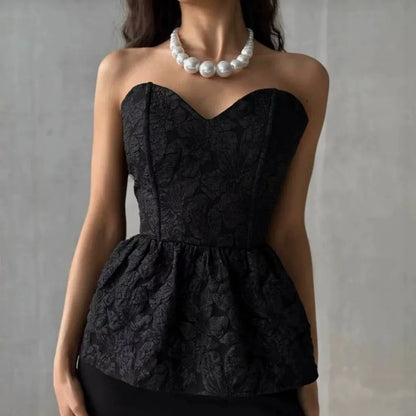 Elegant Jacquard T-shirts Tops for Women Corset Bandage Slim Cute Ruffles T Shirt Y2K Chic Female Top Black Summer 2026 New In
