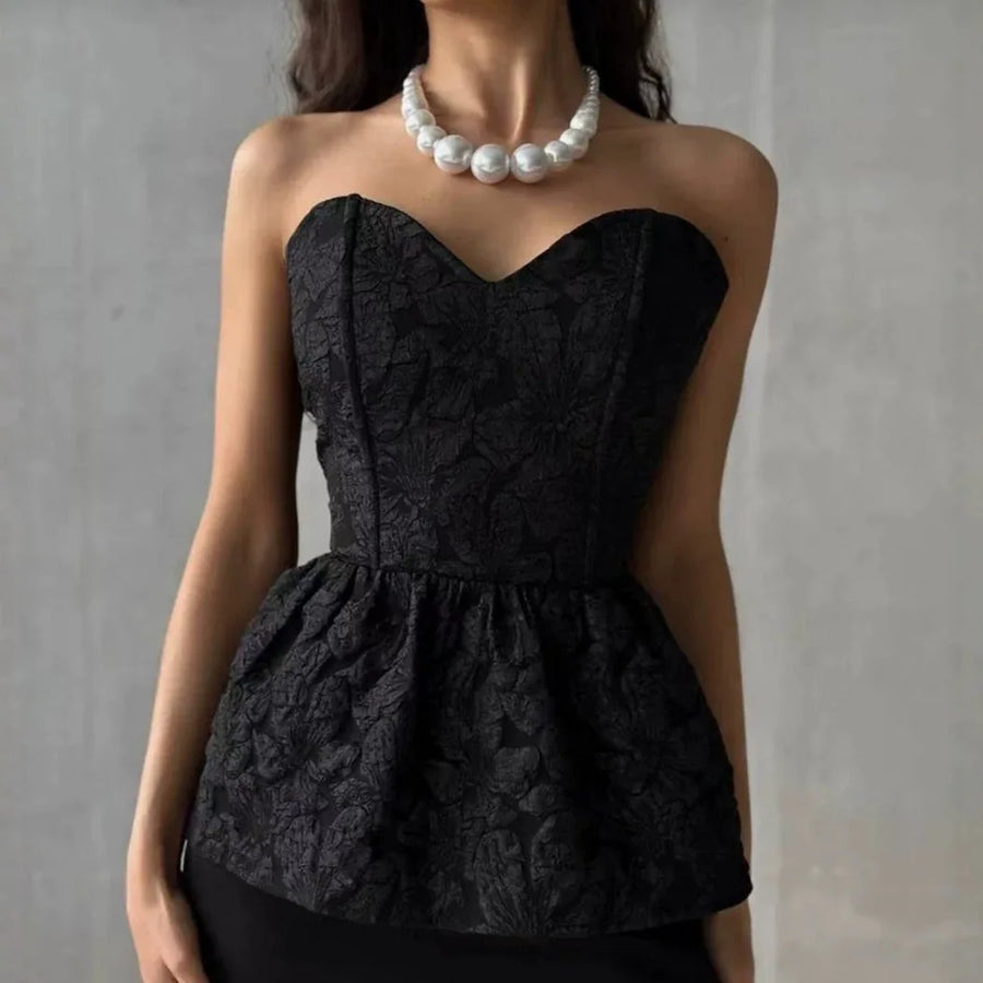 Elegant Jacquard T-shirts Tops for Women Corset Bandage Slim Cute Ruffles T Shirt Y2K Chic Female Top Black Summer 2026 New In