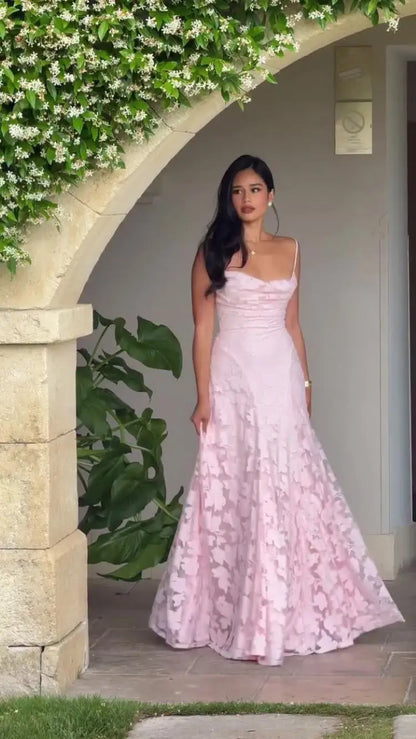 Jacquard Chiffon Long Dress Women's Backless Bandage Dresses Summer Evening Wedding Guest Green White Burgundy Pink Graduation