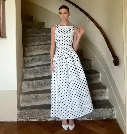 Vintage Polka Dot Long Dress Elegant Women's Sleeveless High Waist Casual Maxi Dresses Evening Party Summer Robe New Formal 2026