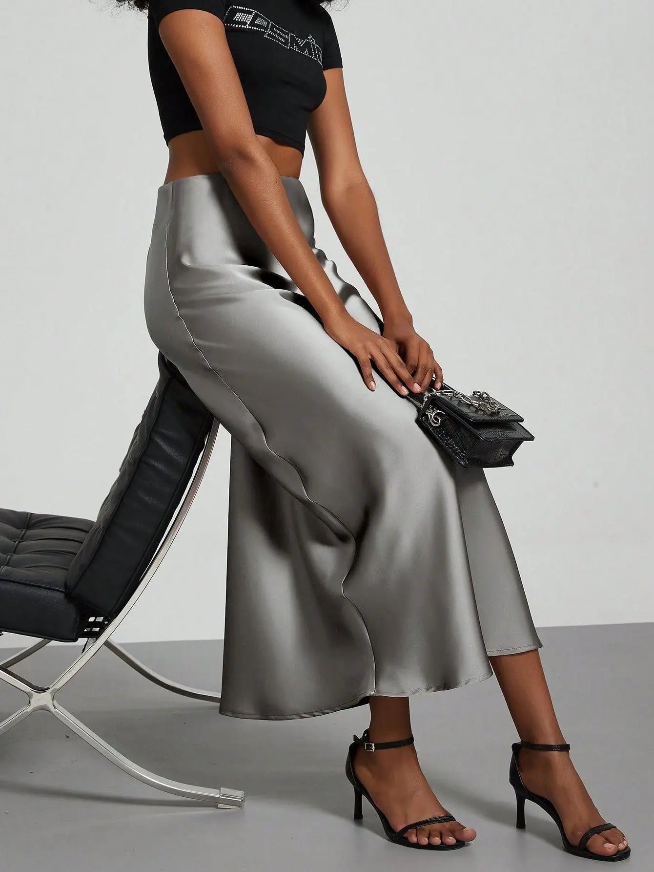 Satin Midi Skirt Women's High Waist Slik Skirts Female Clothing Black Fashion White Pink Blue Gray Burgundy Coffee Office Lady
