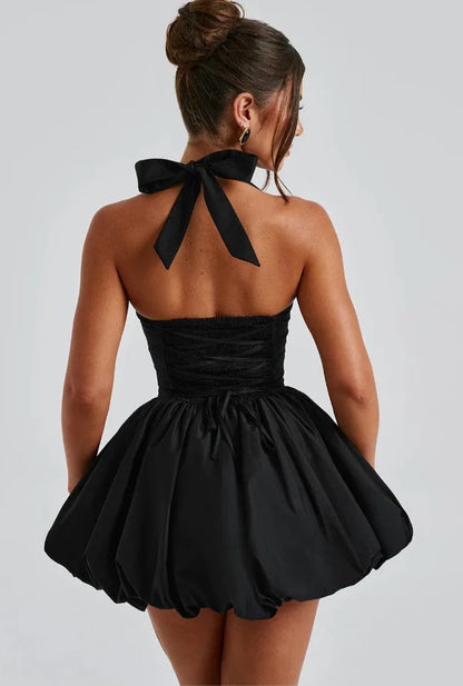 Elegant Polka Dot Corset Halter Mini Dress Women Puff Hem Short Dresses Summer Evening Party Birthday Wedding Guest Pink Black