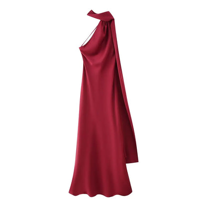 Satin Ribbon Long Dresses Women's Backless Casual Silk Dress Evening Wedding Guest Blue Green Black Yellow Red Pink Summer Prom