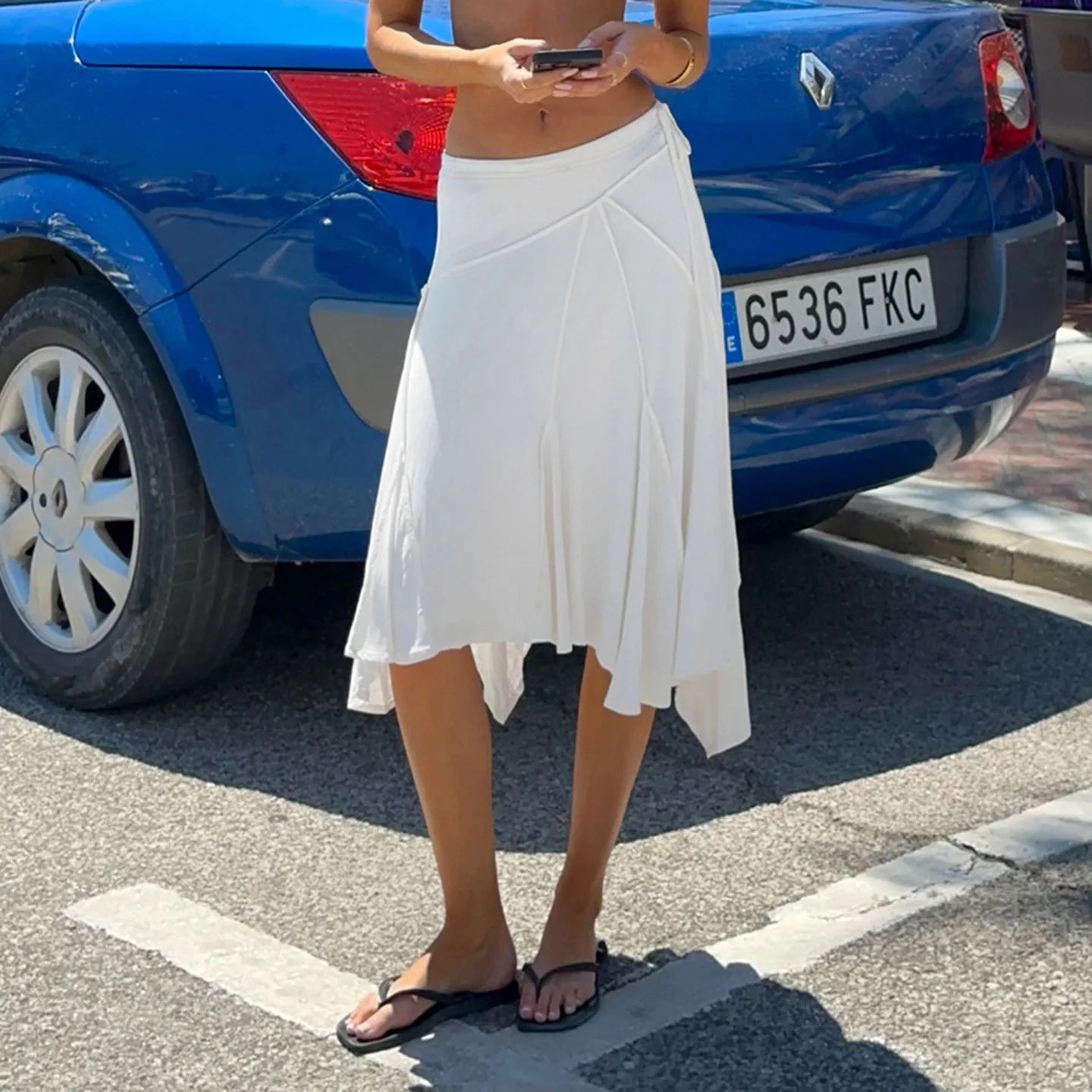 Elegant Irregular Midi Plated Skirt Women's High Waist Slim Pleated Skirts Y2K Female Clothing White Fashion Summer Autumn 2026