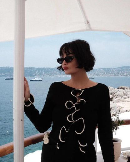 Women's Cropped Yellow Cardigan Long Sleeve Ruffles Tops Sweater Knitwears Black Top Outerwears 2025 Y2K Clothing New In Autumn