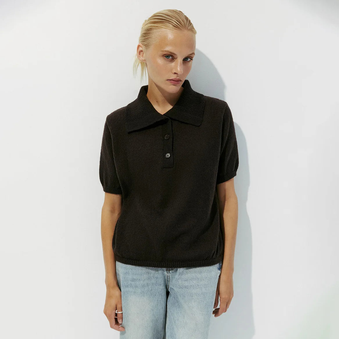 Summer Women's Polo Collar Knitted Short Sleeves Sweater Transparent T-shirt Female Simple 2025 Pink Yellow Gray Blue Red White
