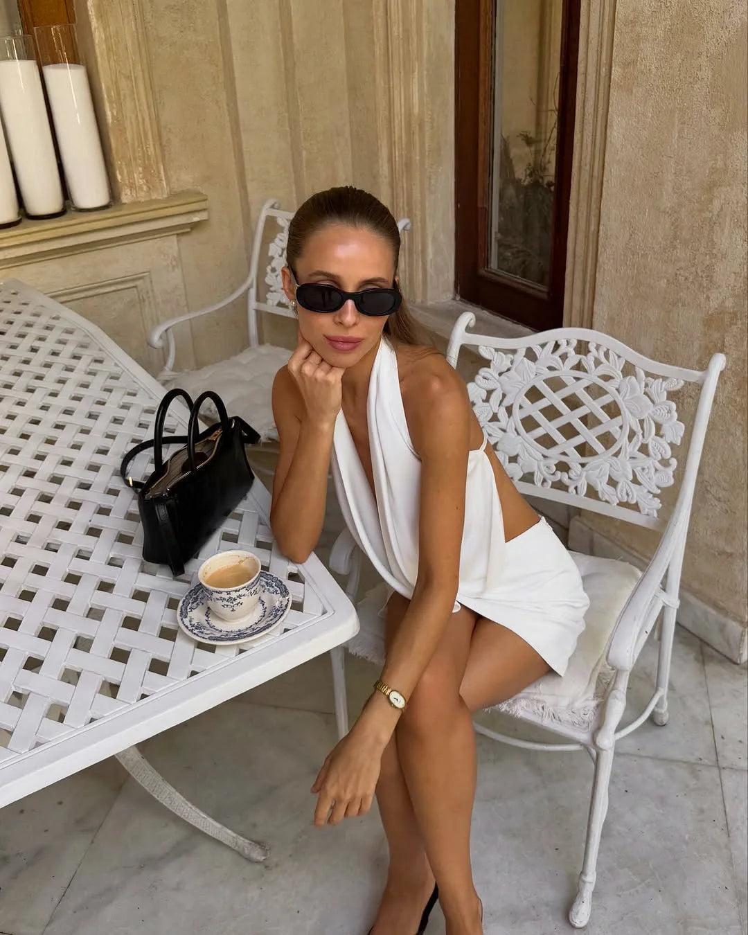 White Beach Sets Women's Elegant Halter Backless Crop Top Mini Skirt Casual Matching Set Suit Summer Wear Holiday Vacation 2026