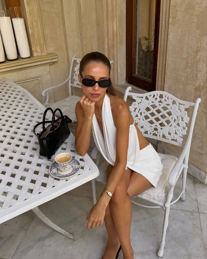White Beach Sets Women's Elegant Halter Backless Crop Top Mini Skirt Casual Matching Set Suit Summer Wear Holiday Vacation 2026