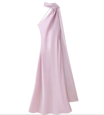 Satin Ribbon Long Dresses Women's Backless Casual Silk Dress Evening Wedding Guest Blue Green Black Yellow Red Pink Summer Prom