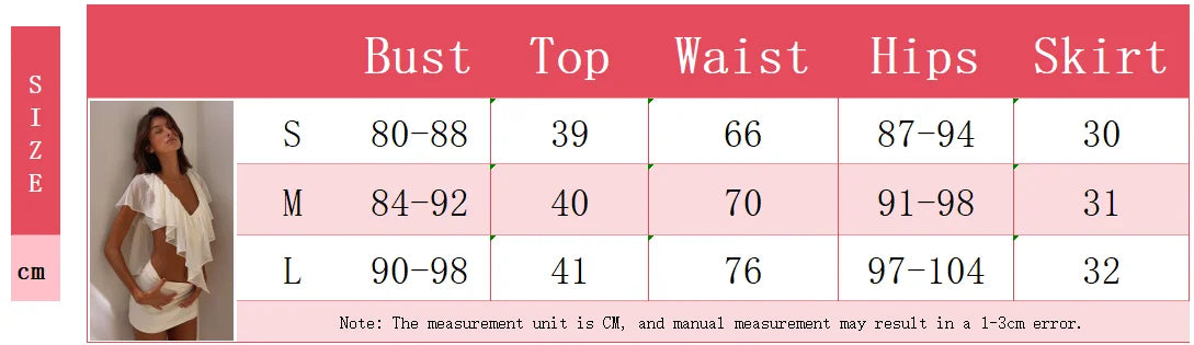 Sexy Ruffled Two Piece Set Women V Neck Tank Top Mini Skirt Matching Sets Female Clothing Club Party Dress Outfits Summer 2026