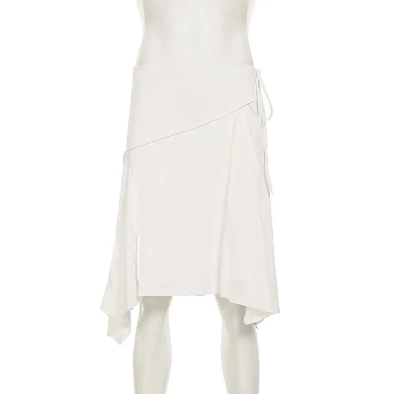 Elegant Irregular Midi Plated Skirt Women's High Waist Slim Pleated Skirts Y2K Female Clothing White Fashion Summer Autumn 2026