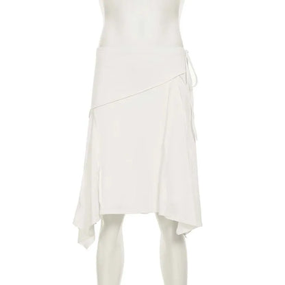 Elegant Irregular Midi Plated Skirt Women's High Waist Slim Pleated Skirts Y2K Female Clothing White Fashion Summer Autumn 2026