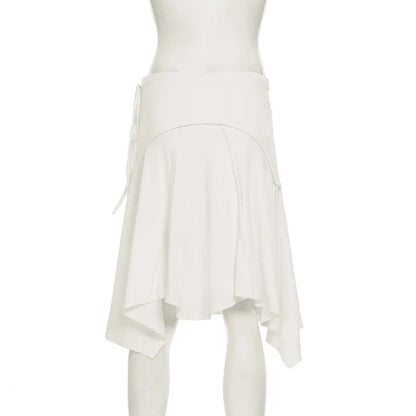 Elegant Irregular Midi Plated Skirt Women's High Waist Slim Pleated Skirts Y2K Female Clothing White Fashion Summer Autumn 2026