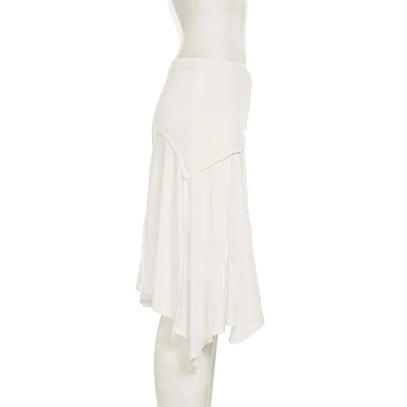 Elegant Irregular Midi Plated Skirt Women's High Waist Slim Pleated Skirts Y2K Female Clothing White Fashion Summer Autumn 2026