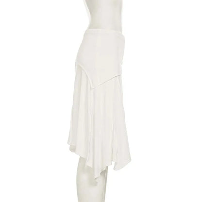 Elegant Irregular Midi Plated Skirt Women's High Waist Slim Pleated Skirts Y2K Female Clothing White Fashion Summer Autumn 2026