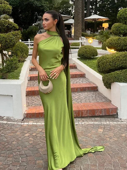 Satin Ribbon Long Dresses Women's Backless Casual Silk Dress Evening Wedding Guest Blue Green Black Yellow Red Pink Summer Prom