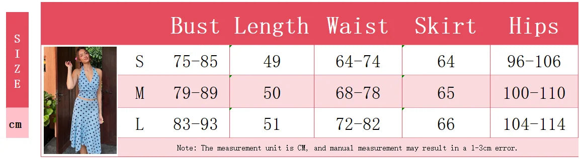 Blue Irregular Polka Dot Beach Sets Women's Halter Backless Crop Top Midi Skirt Matching Set Suit Summer Wear Holiday Vacation