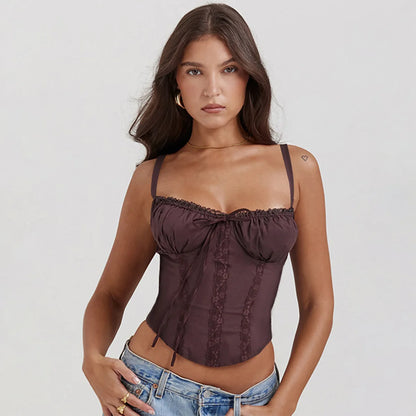 Elegant Summer Strapless T-shirts Corset Lace Tops Women Bandage T Shirt Y2K Chic Female Crop Top Black Red Blue White Yellow
