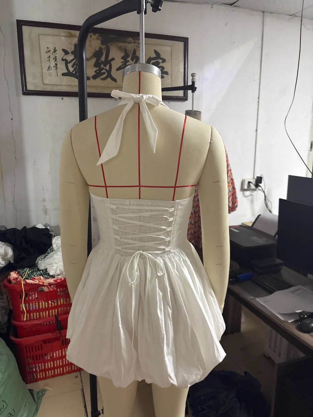 Elegant Red Backless Corset Halter Mini Dress Women Puff Hem Short Dresses Summer Evening Party Birthday Wedding Guest Cocktail