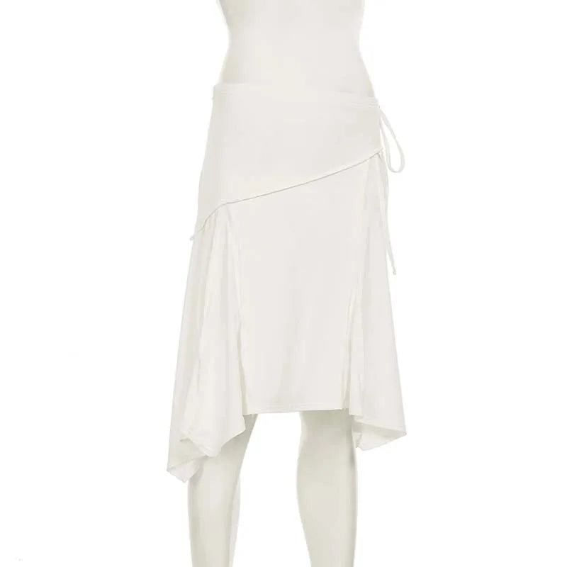 Elegant Irregular Midi Plated Skirt Women's High Waist Slim Pleated Skirts Y2K Female Clothing White Fashion Summer Autumn 2026