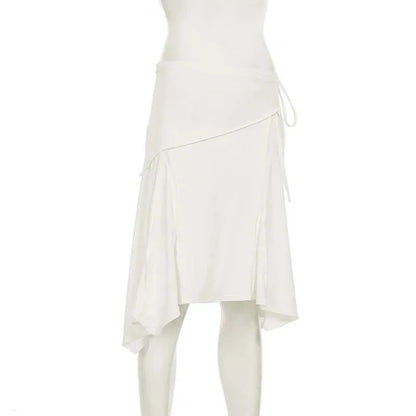 Elegant Irregular Midi Plated Skirt Women's High Waist Slim Pleated Skirts Y2K Female Clothing White Fashion Summer Autumn 2026
