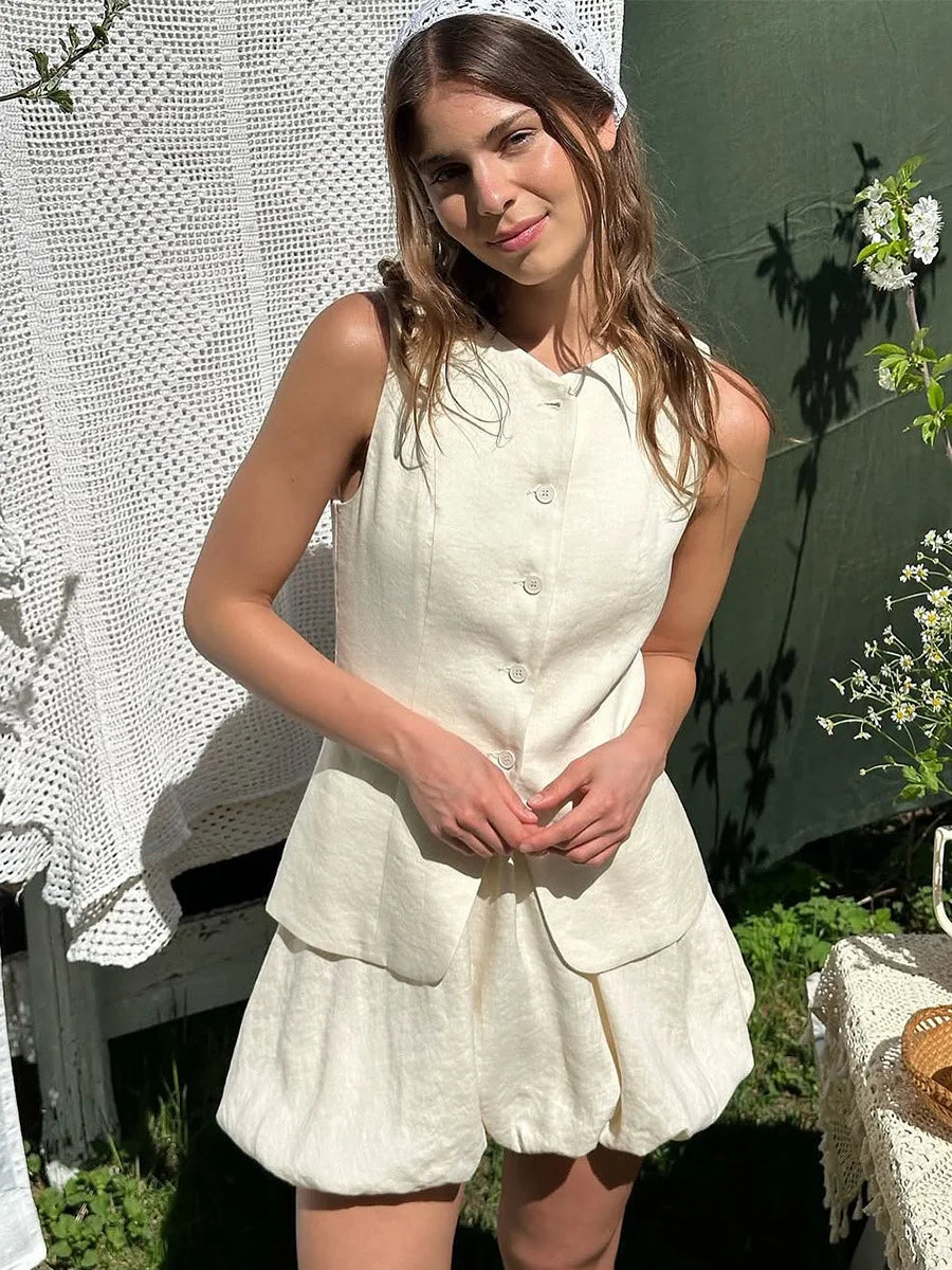 White Vest Bud Short Skirts Sets Women's Sleeveless Top Mini Skirt Matching Set Suit Summer Wear Office Lady Birthday 2026 New