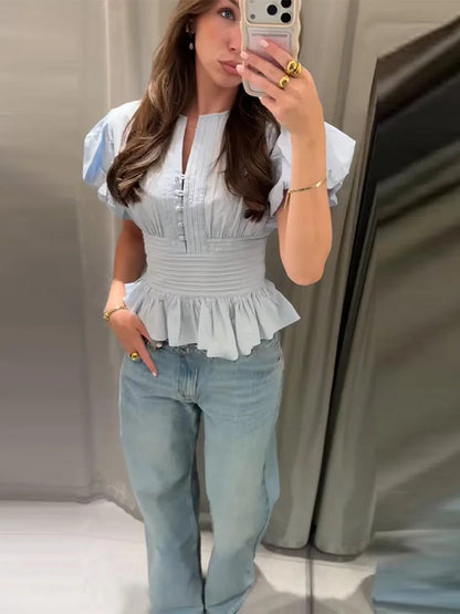 Elegant Ruffles Shirts Casual Women's Button Blouses Female Clothes Shirt Classic Tops Blouse White Pink Blue Summer 2026 Autumn