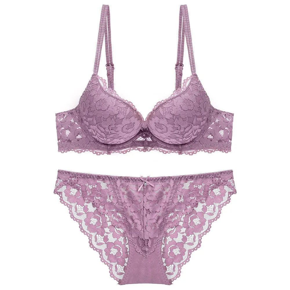 Comfortable Mesh Lace Flower Bra Low Waist Bowknot Bra Panties Set Non Slip Intimates Push Up Bra Women Summer