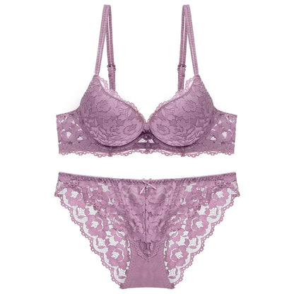 Comfortable Mesh Lace Flower Bra Low Waist Bowknot Bra Panties Set Non Slip Intimates Push Up Bra Women Summer