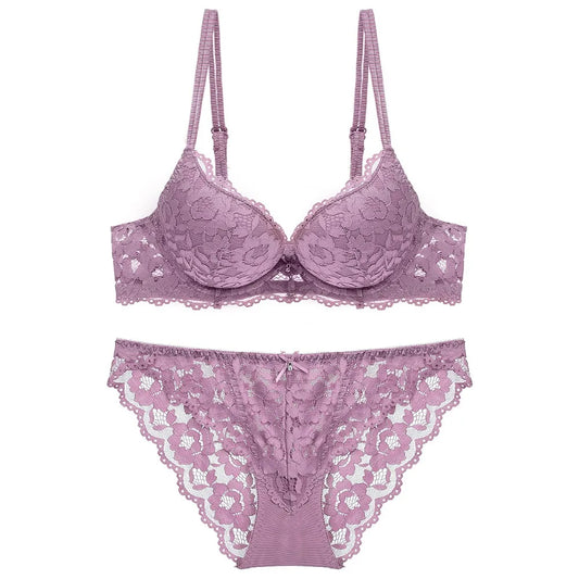 Comfortable Mesh Lace Flower Bra Low Waist Bowknot Bra Panties Set Non Slip Intimates Push Up Bra Women Summer
