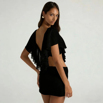 Sexy Ruffled Two Piece Set Women V Neck Tank Top Mini Skirt Matching Sets Female Clothing Club Party Dress Outfits Summer 2026