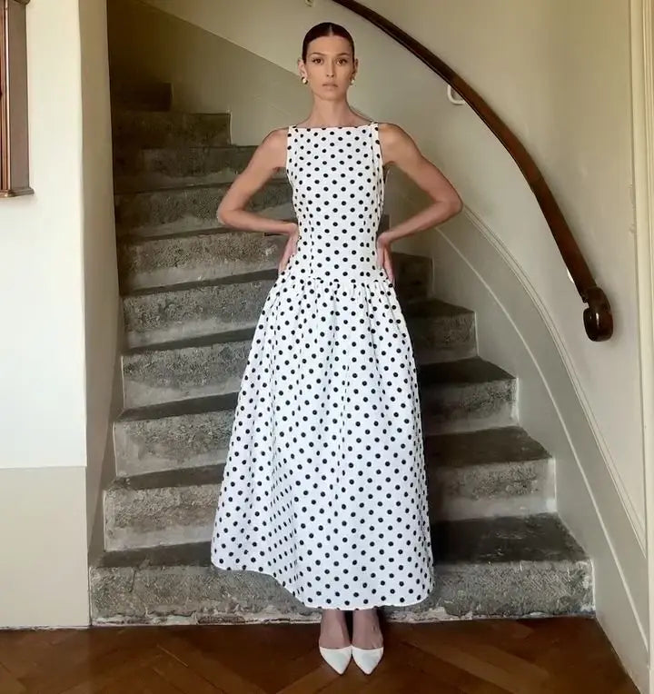 Vintage Polka Dot Long Dress Elegant Women's Sleeveless High Waist Casual Maxi Dresses Evening Party Summer Robe New Formal 2026