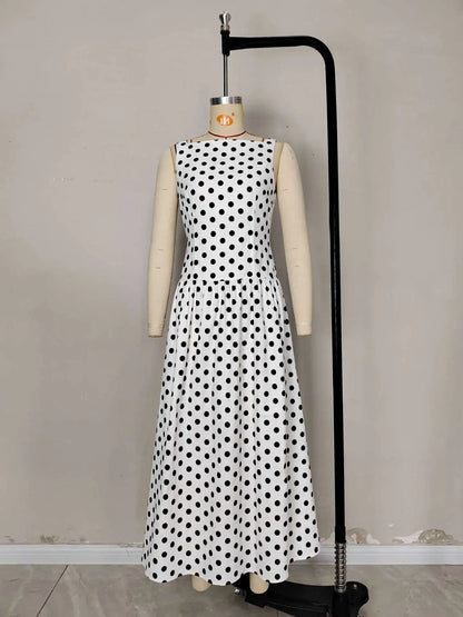 Vintage Polka Dot Long Dress Elegant Women's Sleeveless High Waist Casual Maxi Dresses Evening Party Summer Robe New Formal 2026