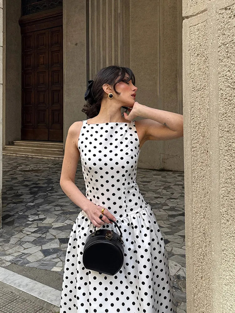 Vintage Polka Dot Long Dress Elegant Women's Sleeveless High Waist Casual Maxi Dresses Evening Party Summer Robe New Formal 2026