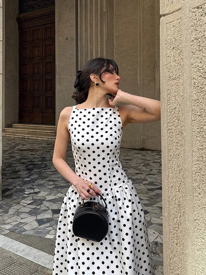 Vintage Polka Dot Long Dress Elegant Women's Sleeveless High Waist Casual Maxi Dresses Evening Party Summer Robe New Formal 2026