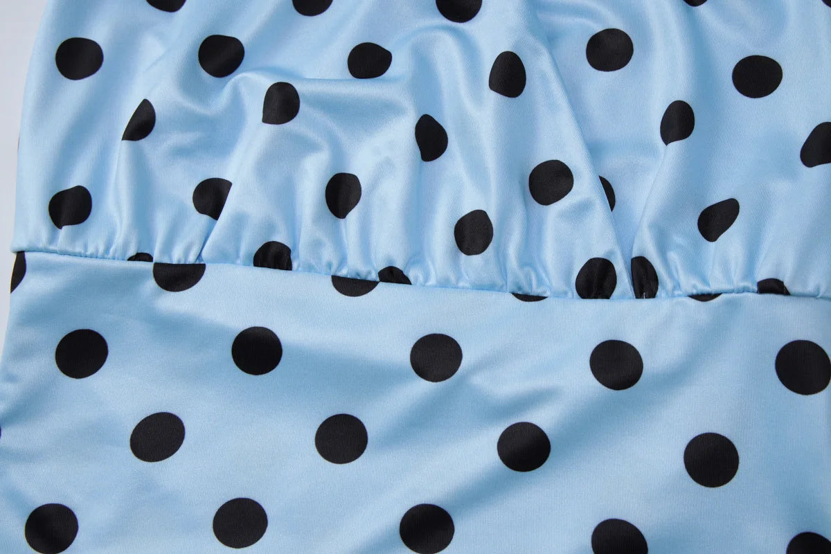 Blue Irregular Polka Dot Beach Sets Women's Halter Backless Crop Top Midi Skirt Matching Set Suit Summer Wear Holiday Vacation