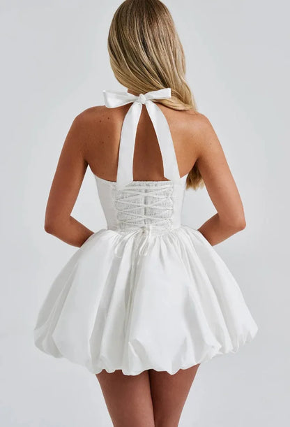 Elegant Red Backless Corset Halter Mini Dress Women Puff Hem Short Dresses Summer Evening Party Birthday Wedding Guest Cocktail