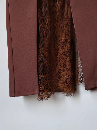 Elegant Lace Patchwork Skirt Women's High Waist Slim Split Skirts Female Clothing Fashion Summer Autumn 2026 Office Lady New In